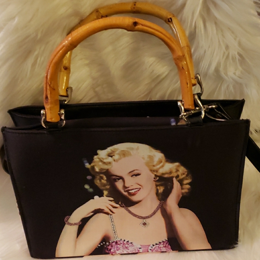 Black Satchel Handbag with Bamboo Handles